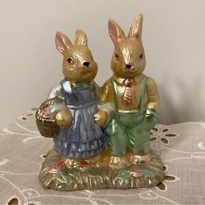 Vintage Easter Bunny Couple Figurine Rabbit Springtime Holiday Decor